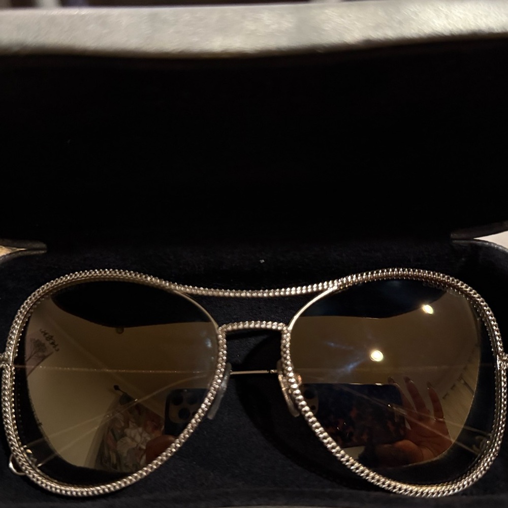 🔥🔥 RARE CHANEL VNTG CHAMPAGNE GOLD  METAL ROPE AVIATOR STYLE SUNGLASSES - Picture 12 of 16
